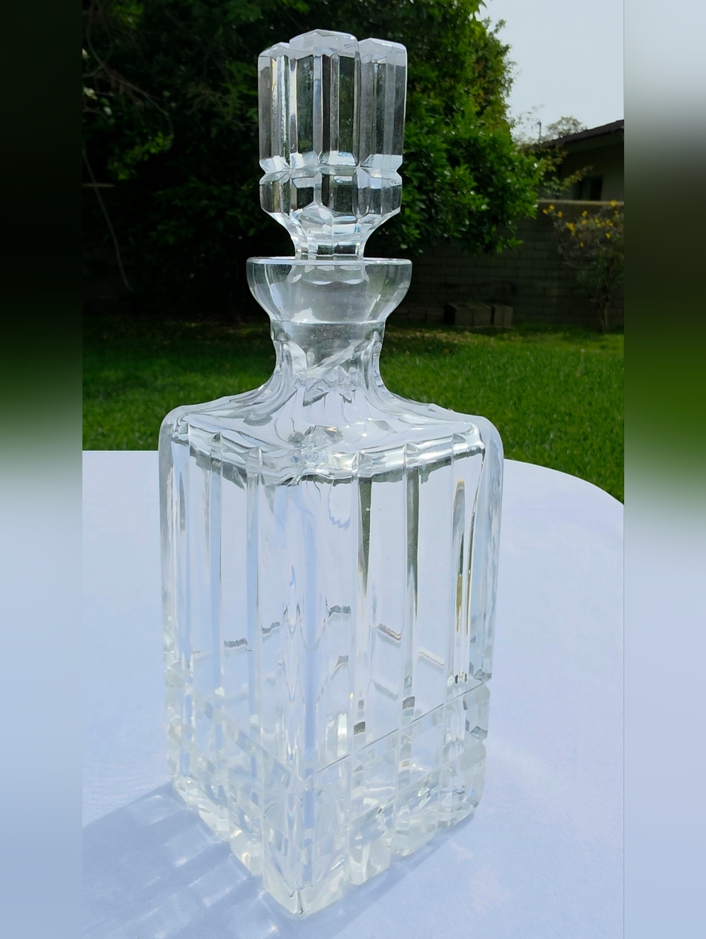 Vintage Heavy Crystal Decanter with Stopper | Square Barware Bottle